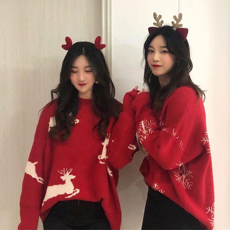 Sweaters for Women  Lazy Style Pullover Loose Christmas Red Sweater