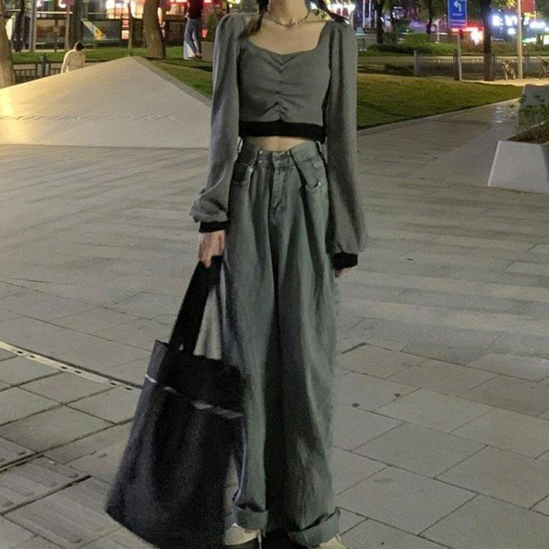 Womens Slim Thin frill pleating Splicing Tops Blouse Casual Square collar Pullover T-Shirt