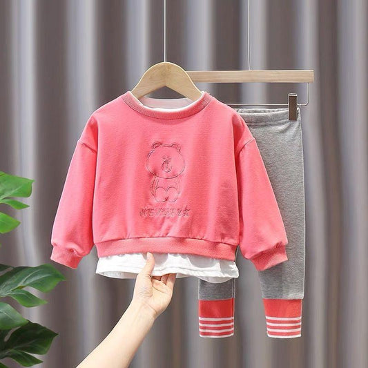 Girls' Suit Spring and Autumn Clothes 2021 Baby Korean Style Sweater Girl Casual Two-piece Suit