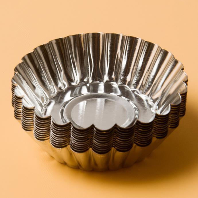 10/20/30/50pcs/set 7cm Reusable Tinplate Flower Cake Egg Tart Mold Kitchen Tools Baking Mould (Color: Silver)