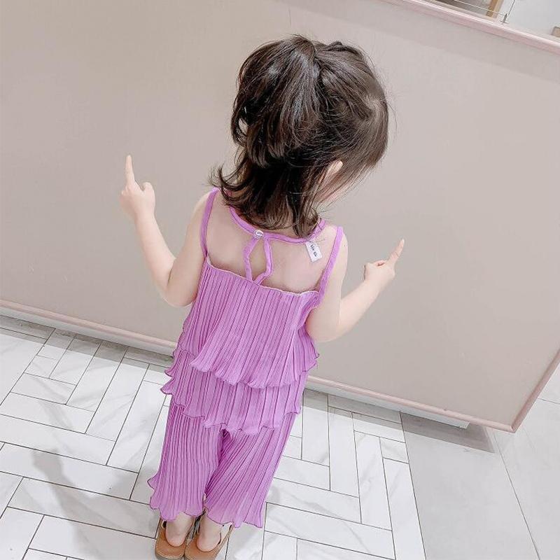 2Pcs Fashion New Toddler Summer Suit Solid Color Ribbed O-Neck Tops+Elastic Waist Shorts Outfits for Girls