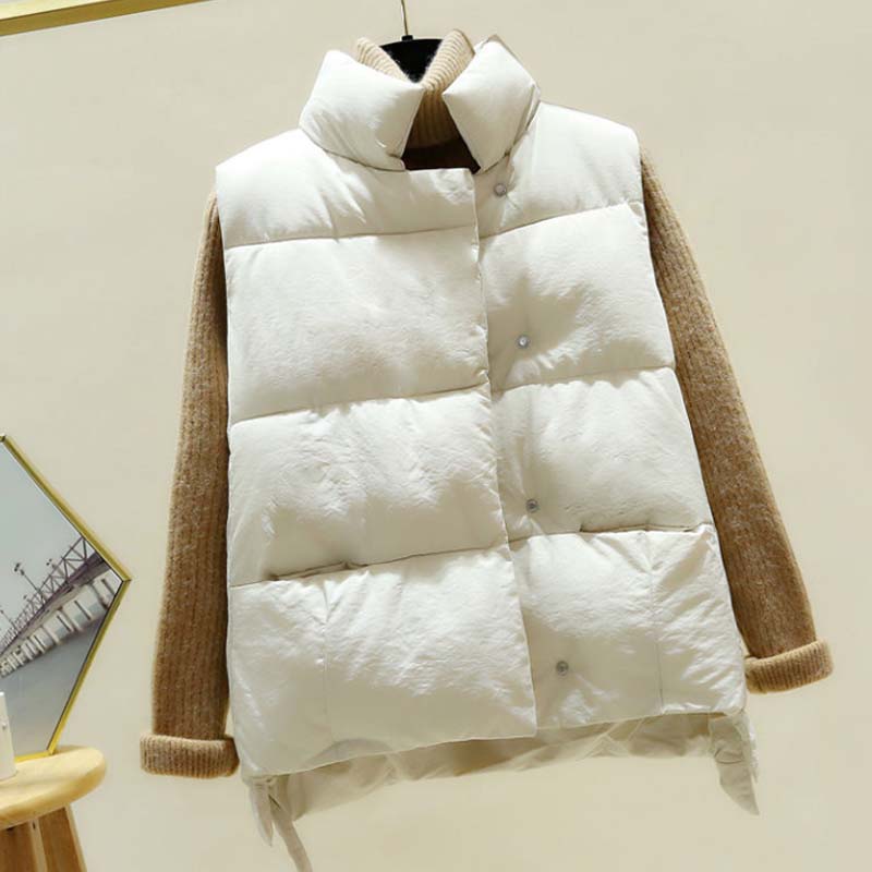 Women's Waistcoat Autumn and Winter Short Korean Bread Cotton Jacket Waistcoat Vest Women's Fashion Zipper Coat Elegant Stand-up Collar Down Jacket