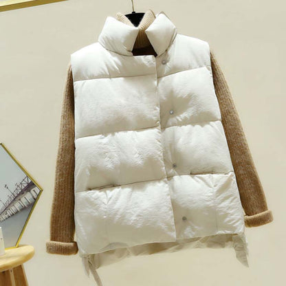 Women's Waistcoat Autumn and Winter Short Korean Bread Cotton Jacket Waistcoat Vest Women's Fashion Zipper Coat Elegant Stand-up Collar Down Jacket