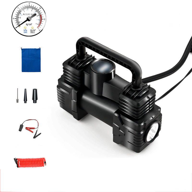 Car Inflatable Pump 12V Portable Mechanical Disk Pointer Car Double-cylinder Electric Air Pump High Power Belt LED Light Universal Inflation Tool