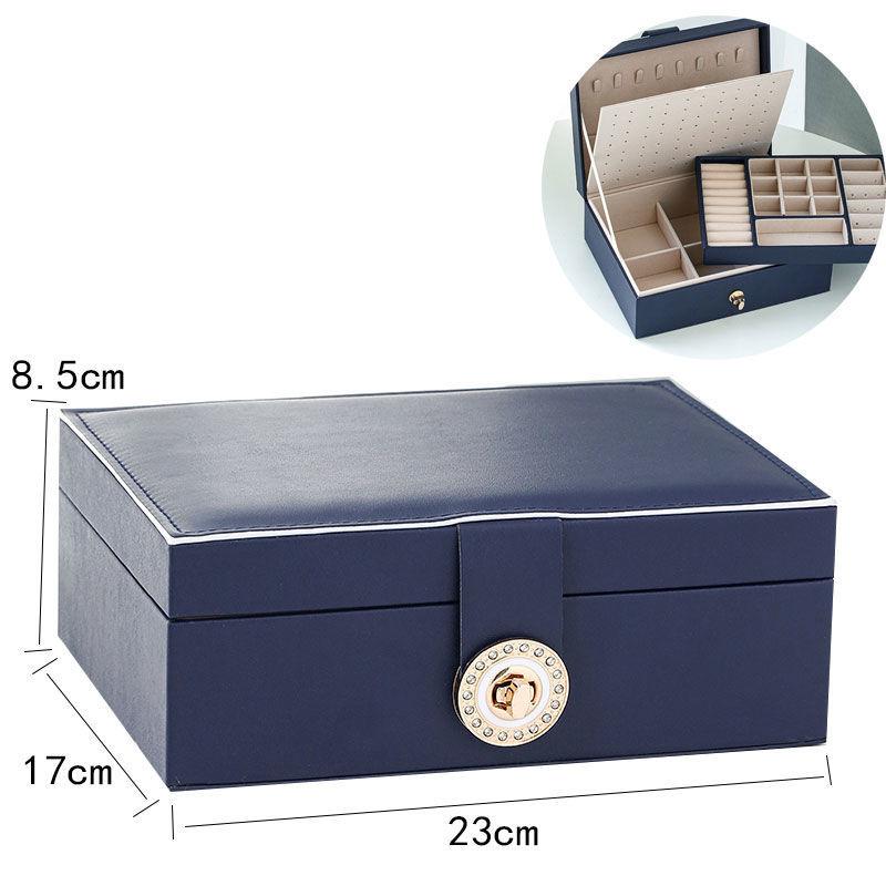 Jewelry Box Princess European-style Korean Wooden Earrings Simple Double Layer with Drill Buckle Storage Box