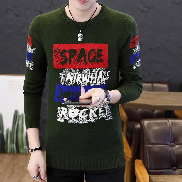 Sweater Men's Autumn and Winter Men's Round Neck Sweater 2019 Printed Clothing Bottoming Sweater