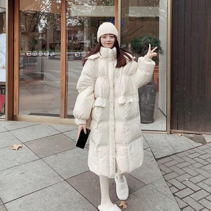 Long Down Jacket Women's Loose and Thick Bread Coat Knee-length Duck Down Jacket