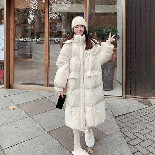 Long Down Jacket Women's Loose and Thick Bread Coat Knee-length Duck Down Jacket