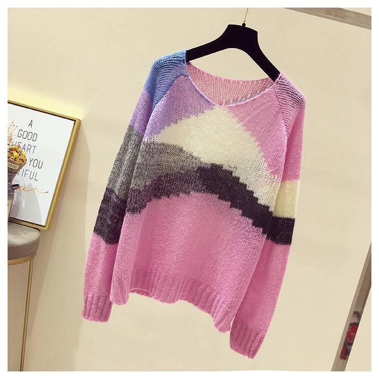 Pofulove Sweater Women's Spring Autumn Thin Pullover Long-sleeved Sweater Loose Lazy chic Blouse