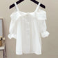 Sling One-shoulder Blouse Women's Ruffled Mid-sleeve Off-shoulder Shirt Chiffon Shirt Off-shoulder Sling Shirt Sweet and Cute