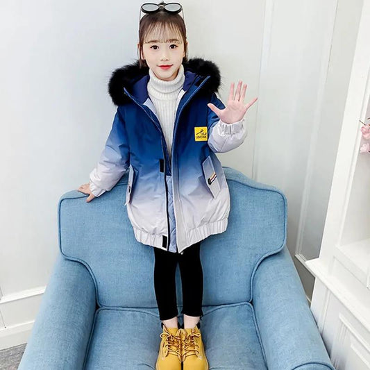 Girls' Cotton-padded Jacket Winter Style Children's Down Jackets Big Children's Clothing Girl's Cotton-padded Jacket Thick Coat