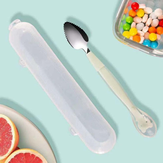New Baby Double Headed Fruit Scraping Spoon Non-slip Food Supplement Infants Feeding Spoon Stainless Steel Cute Baby Utensils
