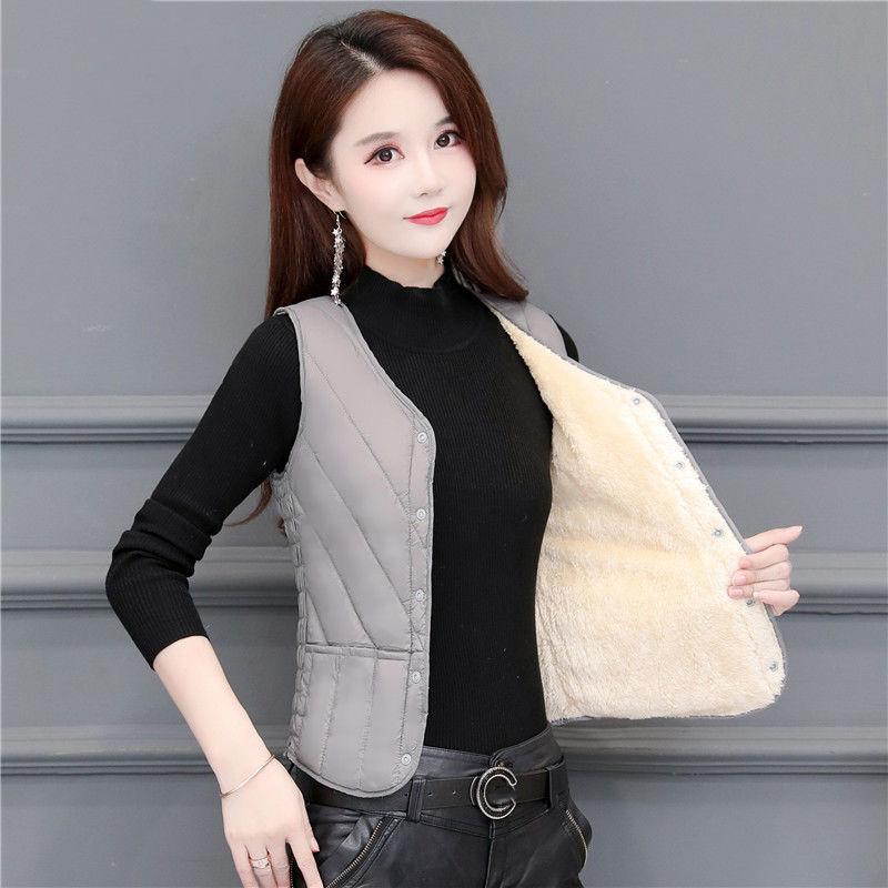 Autumn and Winter Down Cotton Vest Women Plus Velvet Light and Thin Slim Short Inner Wear Warm Inner Tank Top Can Be Mechanically Washed