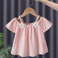 Summer Kids Cute Printing T Shirts Girls Off Shoulder Sling Loose Short Sleeve Star T-Shirt Baby Shirt Solid Color Top