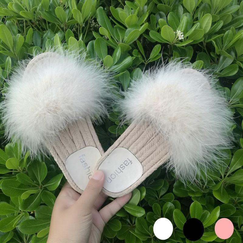 Fur Furry Slide Sweet Feather Thick Bottom Beach Female Sandals Hair Flip Flops Women Home Slippers Indoor Soft