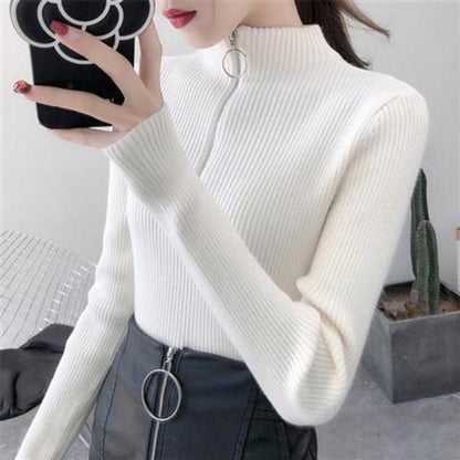 Core Spun Yarn Knitted Top Fall Winter Solid Color Half Turtleneck Sweater Fashion Jacket