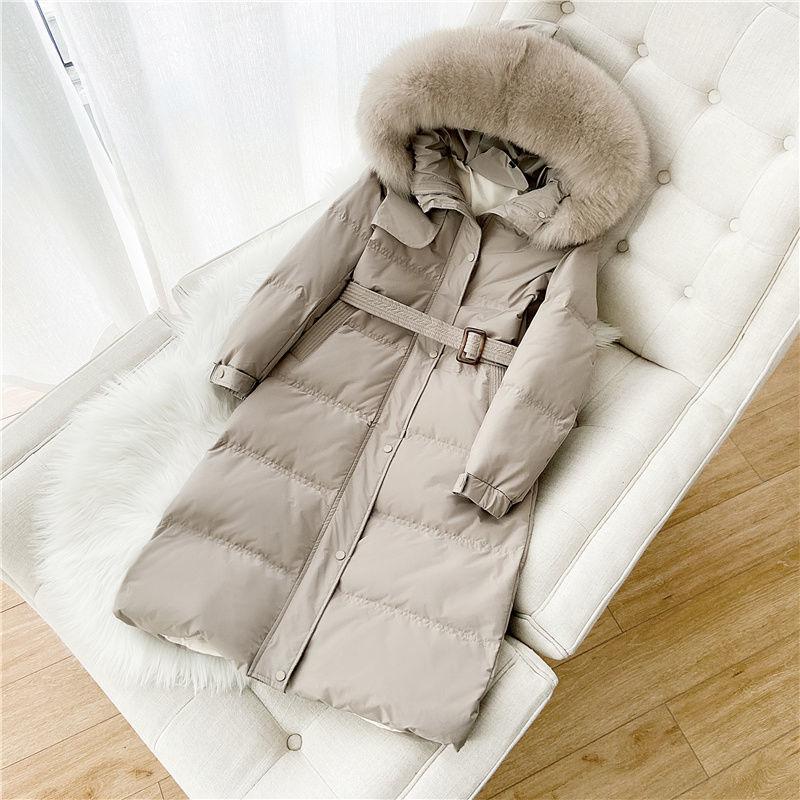 Real Fox Fur Collar Down Jacket Women Winter Thick Warm long Hooded Down Coat