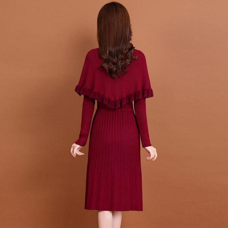 Knitted Dress Women's 2021 Autumn and Winter Temperament Winter Dress Mid-length Bottoming Inner Sleeve Sweater Dress Dress