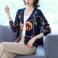 Printed Loose Sweater V-neck Wool Cardigan Sweater Jacket Women's Plus Size Knitted Coat