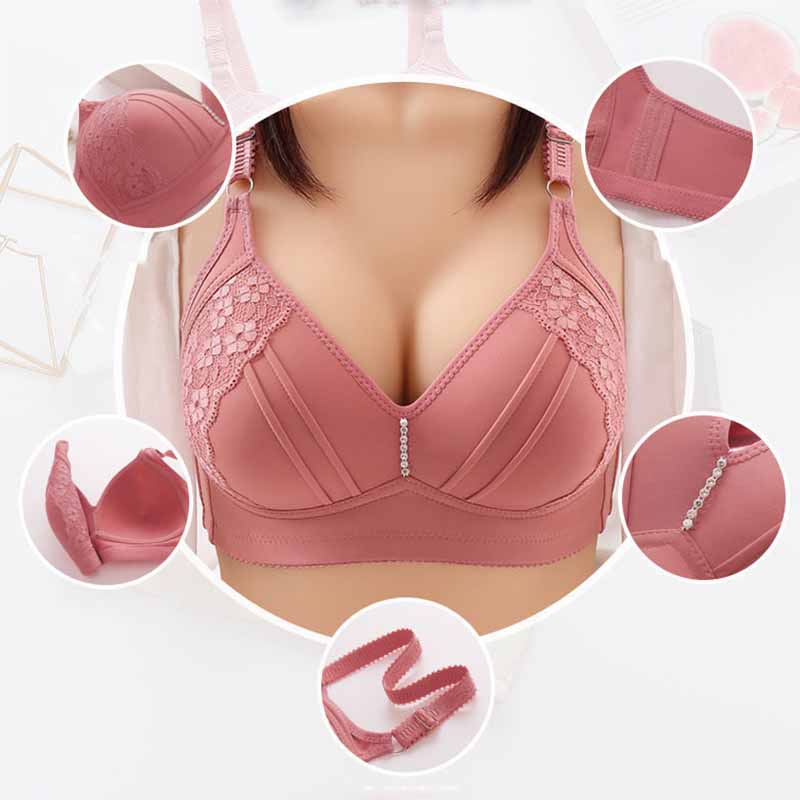 Thin Breathable Large Size Lace Edge Design No Steel Ring Sponge Cup Soft Skin-friendly Upper Support Side Gather Fashion Beauty Back Bra