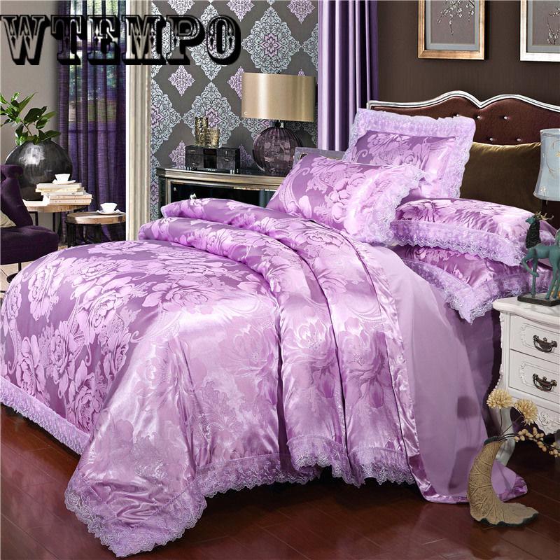 King Quee Size Stain Bed Set Bedsheet Set Duvet Cover Pillowcases Luxury Jacquard Bedding Set
