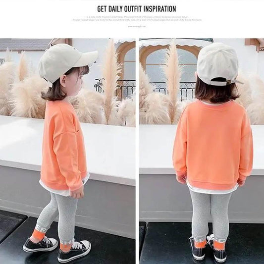 Girls Long Sleeve Trousers Spring and Autumn Suit Pullover Hem Hole Design Top + Slim Stretch Comfortable Trousers Children's Sportswear Two-piece Set