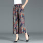 XL-4XL Spring High Waist Wide Leg Pants Summer Loose Large Size Thin Culottes Elastic Waist Printed Cropped Pants