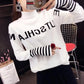 Women's Sweater Loose Pullover All-match Letter Striped Knitted Top