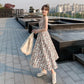 Floral Sling Dress Artificial Ice Silk Fabric Cool and Breathable A-line Skirt Mid-length Skirt Slim Female Sling Halter Dress