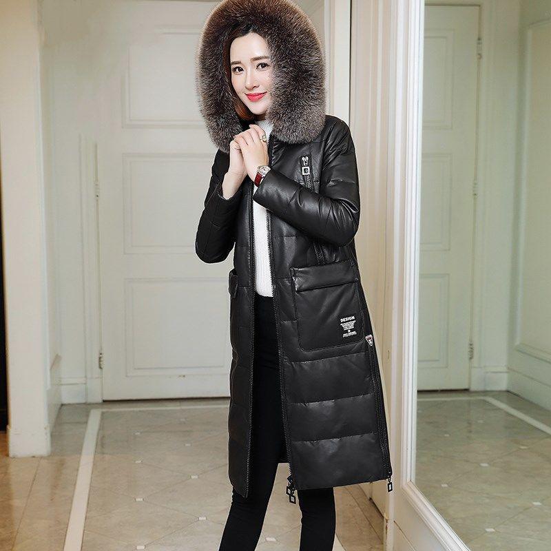Women's Solid Color Embroidered Down Jacket Mid-length Korean Style Loose Thick Coat Warm Cotton Coat Large Fur Collar Winter Quilted Jacket