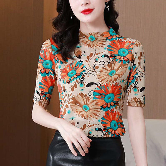 Summer Lace Bottoming Shirt Women's Short Sleeve Round Neck Slim Top