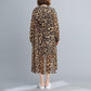 WTEMPO Large Size Chiffon Leopard Print Coat Long-sleeved Irregular Mid-calf Length Sun Protection Clothing Zipper Hooded