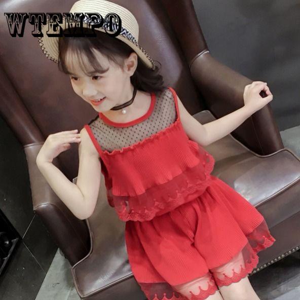 Children Clothing Sets Summer Girls Chiffon Blouse Shirt + Short Pants Outfits 2pcs