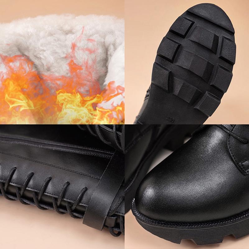 Genuine Leather Boots Women Wool Fur Boots Winter Shoes High Heels Knee High Boots Black Warm Shoes Fashion Plus Size 35-42