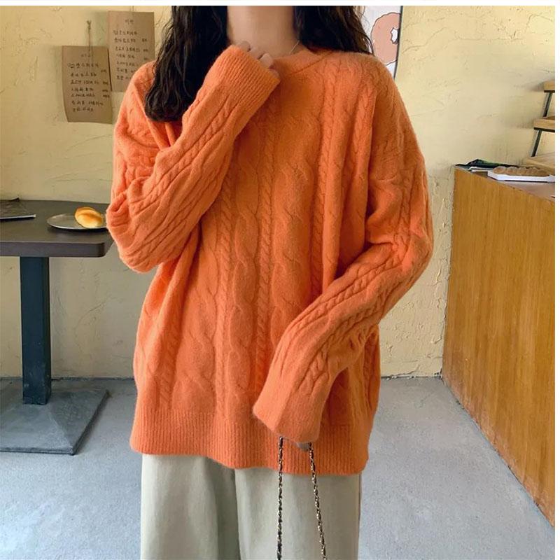 Ladies Knitted Sweater Twist Striped Pullover Women's Top Formal Wear Casual Autumn And Winter Loose Lazy Korean Student Sweatshirt