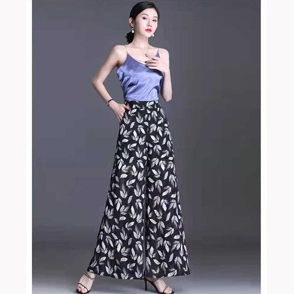 Flower Print Wide-leg Pants Women's Summer Large Size High Waist Loose Drape Thin Trousers Elastic Waist Skirt Pants