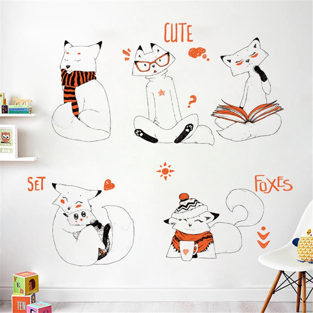 Little fox children's room background living room wall decoration sticker simple painting wallpaper