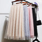 Four Seasons Can Wear Half-length Skirt Female Heavy Industry Beaded Bright Silk Gauze Sweet Fairy Long Skirt Three-layer Fabric A-line Skirt