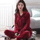 Pajamas Women Winter Thickening Velvet Flannel Homewear Coral Fleece Sleepwear Suit Pyjamas Set Tops and Pants Sets Long Sleeve Turn-down Collar Warm