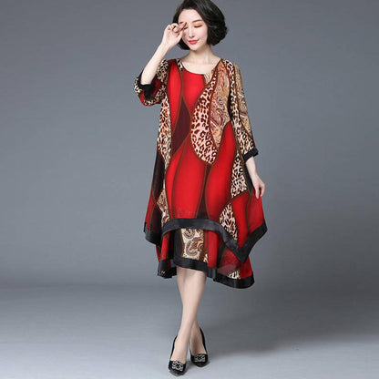 L-XXXXXL Women's Summer Dress Chiffon Veil irregular Leopard Round Neck Printing Mid-length Daily Wear