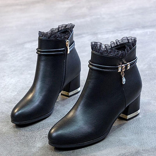 Women's Boots Fall 2021 Single Boots All-match Thick Heel Mid-heel Short Boots High Heels Fashion Soft-soled Shoes
