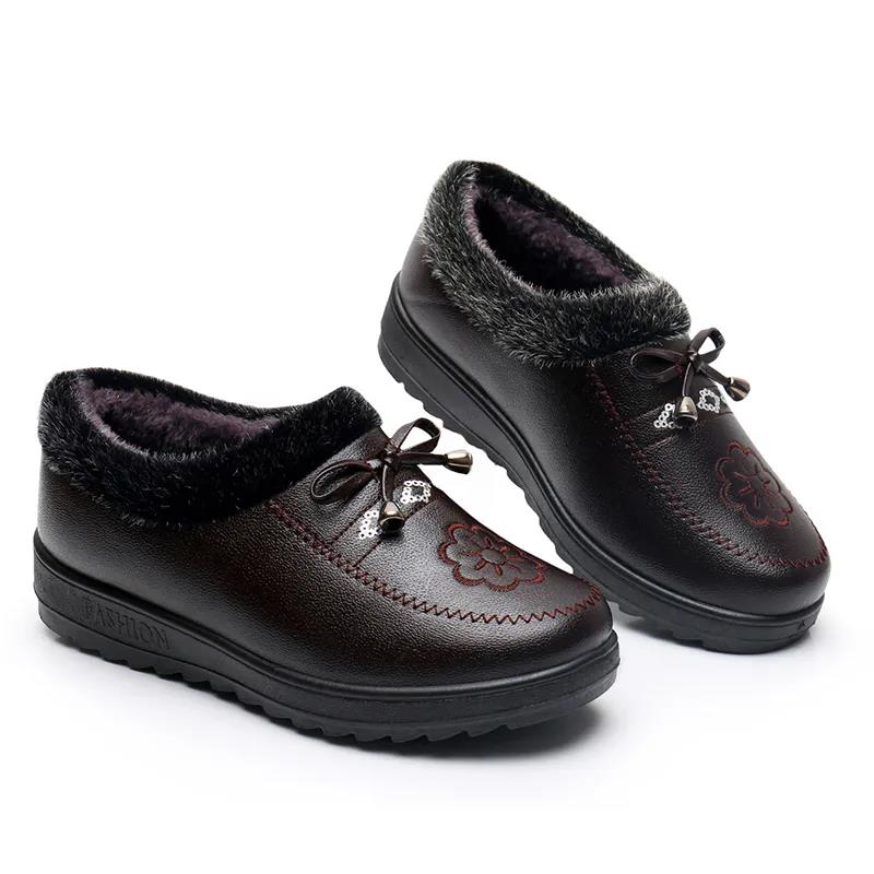 Winter Leather Women's Cotton Shoes Waterproof Cloth Shoes Fleece Warm Cotton Boots