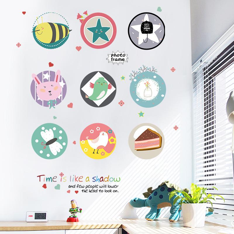 Round cartoon stickers cartoon wall stickers children's room bedroom living room background stickers