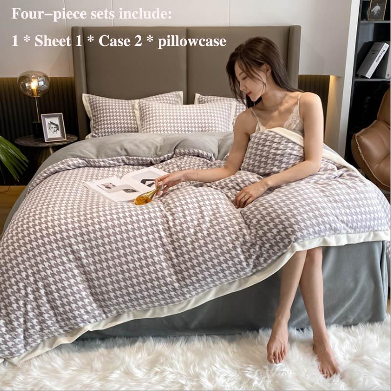 Winter Thickened Warm Milk Velvet Bed Four Sets of Thousands of Birds Simple Baby Velvet Sheets