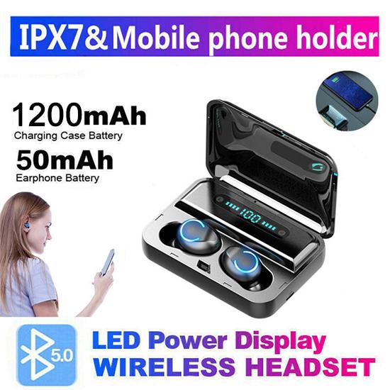 Bluetooth Earphones Mini LED Display Headphone Stero Sound 1200mah Power Bank Sport Wireless Headset