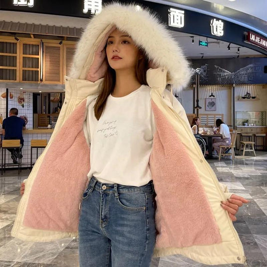 Women's Down Padded Coat Autumn and Winter Loose Korean Version Plus Velvet Thick Padded Coat Mid-Length Padded Jacket Warm Coat Casual Top