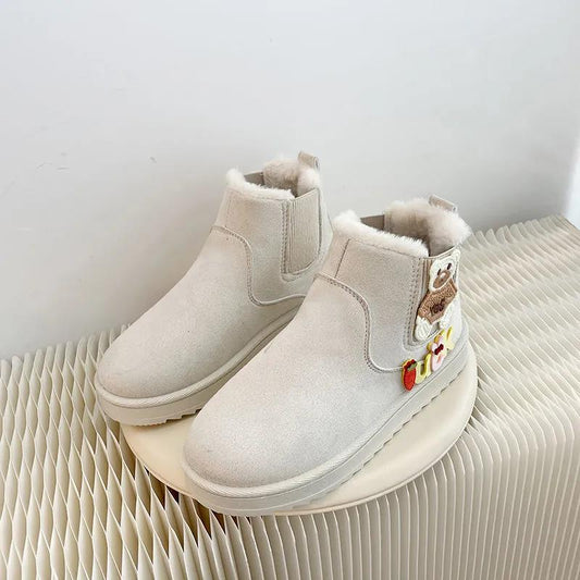 Frosted Cute Snow Cotton Boots Women Plus Velvet Thick Waterproof Winter All-match Warm Bread Cotton Shoes