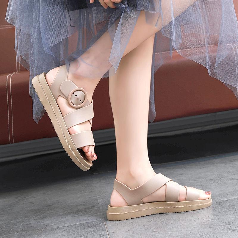 Women's Fashion Candy Sandals Flat Bottomed Outdoor Solid Color Leisure Fashion Comfortable and Breathable Outdoor Beach