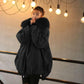 Tooling Padded Jacket Women Winter Korean Mid-length Large Fur Collar Loose BF Thick Plus Velvet Padded Jacket
