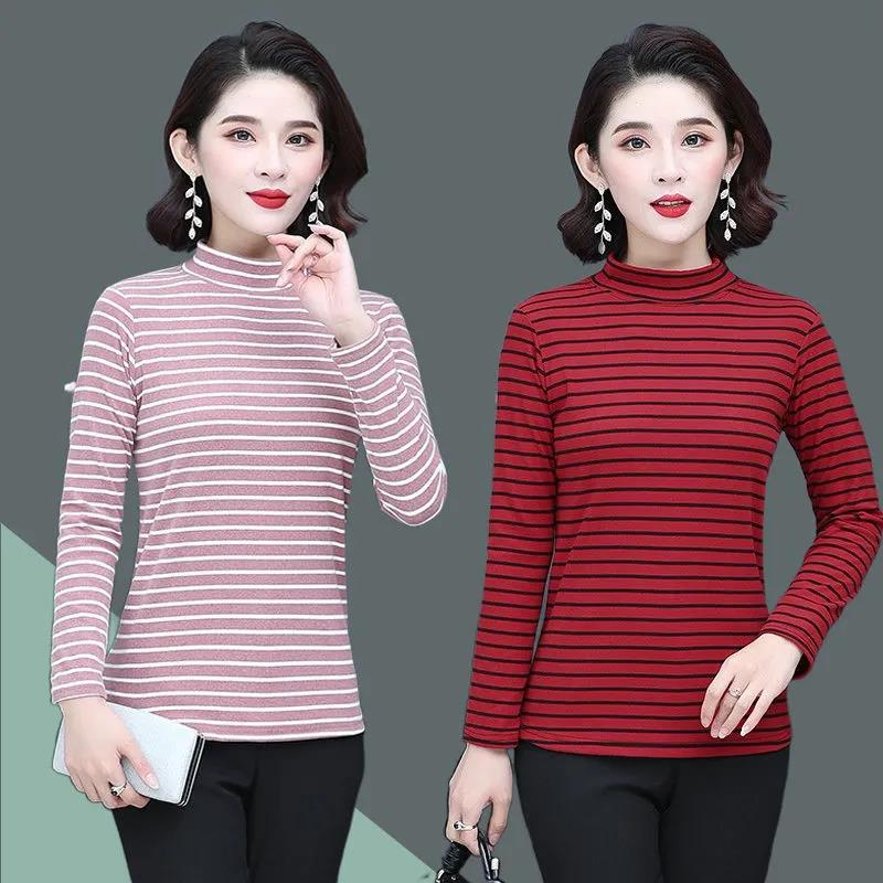 Spring and Autumn Long Sleeve T-Shirt Slim Striped Top Casual Half Turtleneck Bottoming Shirt
